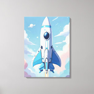 Ruimteschip vliegt in de lucht canvas afdruk