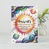 Ruimtethema 1e verjaardag kaart (Staand voorkant)