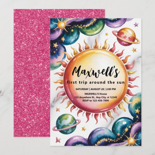 Ruimtethema 1e verjaardag kaart (Voorkant / Achterkant)