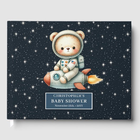 Ruimtethema Baby Boy Gastboek Teddy Bear Gastenboek (Voorkant)