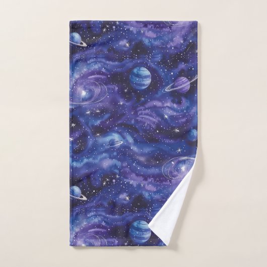 Ruimtethema patroon met sterren en planeten bad handdoek (Handdoek)