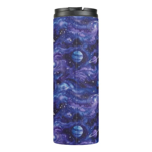 Ruimtethema patroon met sterren en planeten thermosbeker (Achterkant)