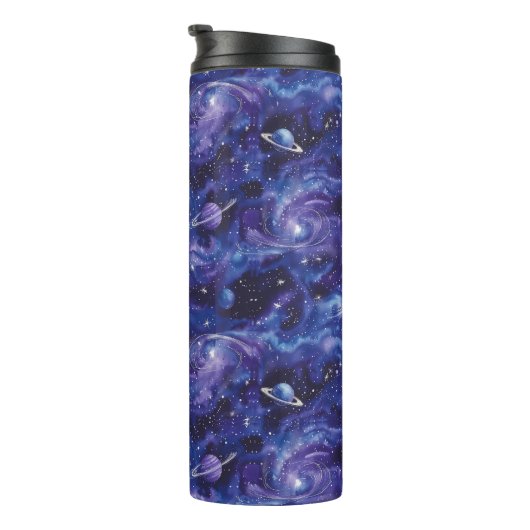 Ruimtethema patroon met sterren en planeten thermosbeker (Geroteerd rechts)