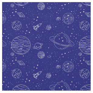 Ruimtethema Planets Rockets Stars op blauw Stof