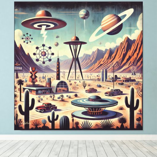 Ruimtetijdperk Alien Desert Invasion Fantasy Art Canvas Afdruk (Insitu (Houten vloer))