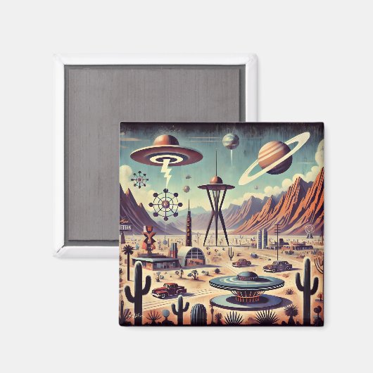 Ruimtetijdperk Alien Desert Invasion Fantasy Art Magneet (Voorkant / Achterkant)