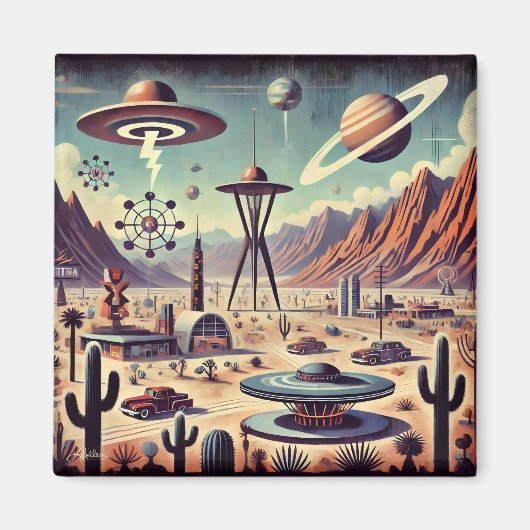 Ruimtetijdperk Alien Desert Invasion Fantasy Art Magneet (Voorkant)