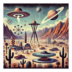 Ruimtetijdperk Alien Woestijn Invasie Fantasie Kun Foto Afdruk