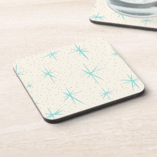 Ruimtetijdperk Turquoise Starburst Hard Plastic On Bier Onderzetter (Linkerzijde)