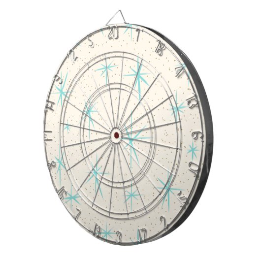Ruimtetijdperk Turquoise Starbursts Dart Board Dartbord (Voorkant Rechts)