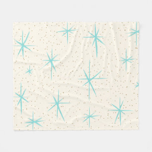 Ruimtetijdperk Turquoise Starbursts Fleece Blanket