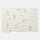 Ruimtetijdperk Turquoise Starbursts Kitchen Towel Theedoek (Horizontaal)