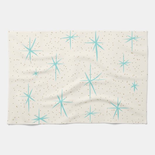 Ruimtetijdperk Turquoise Starbursts Kitchen Towel Theedoek (Horizontaal)
