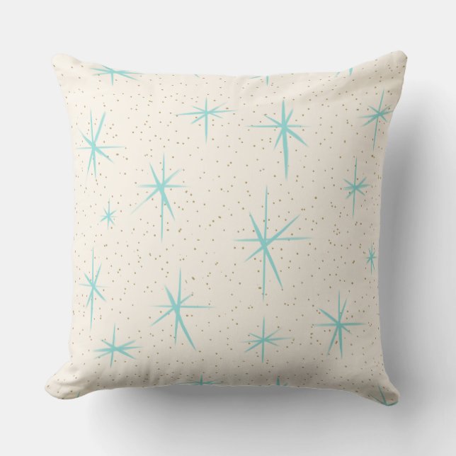 Ruimtetijdperk Turquoise Starbursts Outdoor Pillow Buitenkussen (Voorkant)