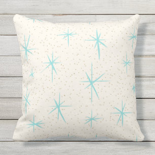 Ruimtetijdperk Turquoise Starbursts Outdoor Pillow Buitenkussen