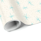 Ruimtetijdperk Turquoise Starbursts Verpakkingspap Cadeaupapier (Rol Hoek)