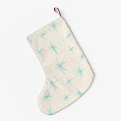 Ruimtetijdperk Turquoise Starbursts X-Mas Stocking Kleine Kerstsok (Achterkant (Hangend))