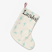 Ruimtetijdperk Turquoise Starbursts X-Mas Stocking Kleine Kerstsok (Voorkant (Hangend))