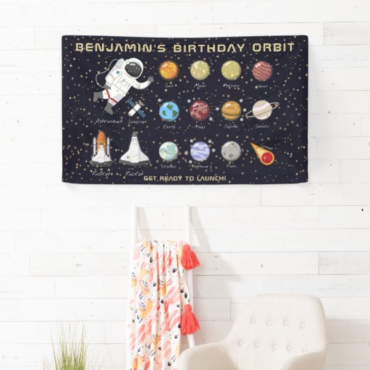 Ruimtevaarder Custom Name Typography Cool Fun Spandoek (Insitu)