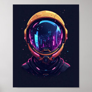 Ruimtevaarder Cyberpunk Mecha Neon Ruimte Bescherm Poster
