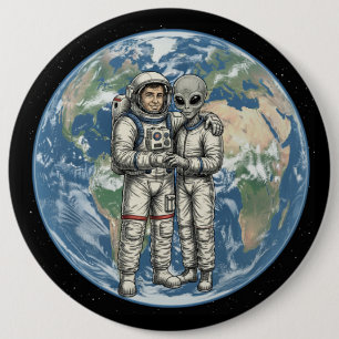Ruimtevaarder en Alien Ronde Button 6,0 Cm