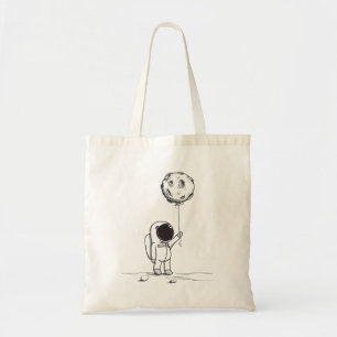 Ruimtevaarder in de ruimte met maan ballon kosmos tote bag