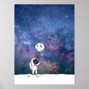 Ruimtevaarder in de ruimte met maanballon kosmos s poster