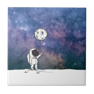 Ruimtevaarder in de ruimte met maanballon kosmos s tegeltje