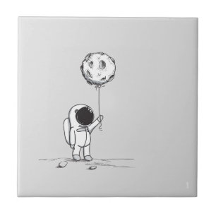 Ruimtevaarder in de ruimte met maanballon kosmos s tegeltje