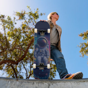 Ruimtevaarder in Kleurrijke Ruimtescène Skateboard