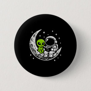 Ruimtevaarder leest boek alien maan ruimte ronde button 5,7 cm