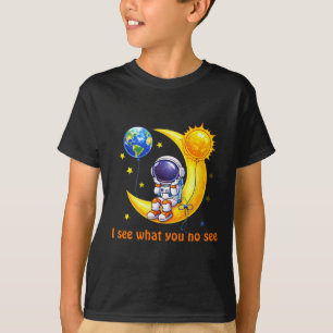 Ruimtevaarder op Halve Maan Ruimte Kunst T-shirt
