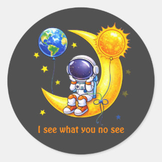 Ruimtevaarder op Sikkelmaan Ruimte Kunst Ronde Sticker