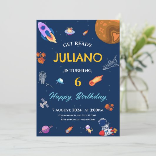 Ruimtevaarder planeet en sterren aquarel kaart (Staand voorkant)