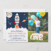 Ruimtevaarder Raket Buitenruimte 1e Verjaardagsfot Kaart (Voorkant)