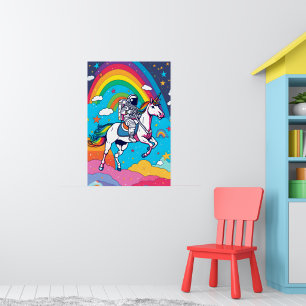 Ruimtevaarder Ridding Eenhoorn - Magische Regenboo Poster