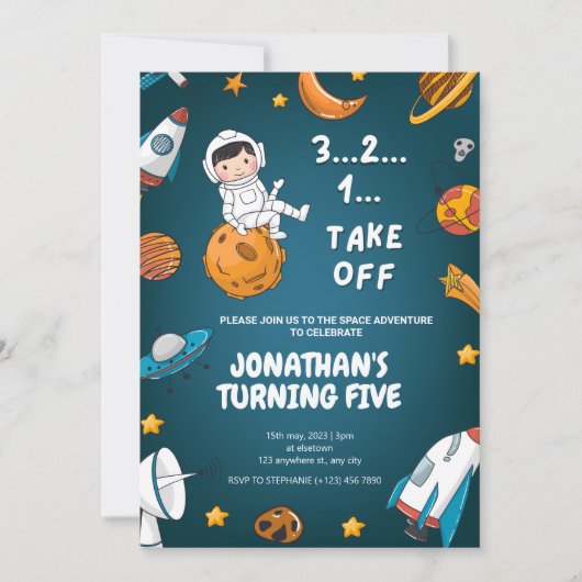 Ruimtevaarder ruimte planeten donker thema verjaar kaart (Voorkant)