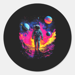 Ruimtevaarder Wandelend In Galaxy Buitenruimte Ver Ronde Sticker