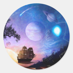 Ruimtevaart Kunstwerk Voyager Ruimtevaartuig Ronde Sticker