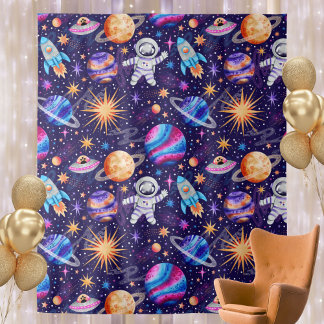 Ruimtevaart met astronaut, raketschip en planeten wandkleed