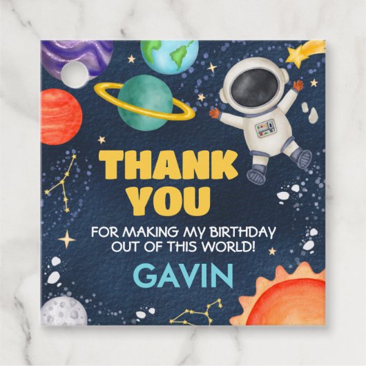 Ruimtevaart rond het verjaardagsplein van Sun Bedankjes Labels (Voorkant)