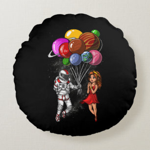 Ruimtevaartastronaut Cute Couple Planets Balloons Rond Kussen