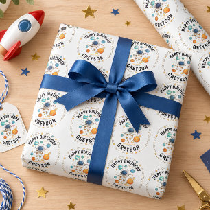 Ruimtevaartavontuur 1e verjaardag Outer Space Fe Cadeaupapier
