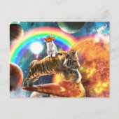 Ruimtevaartgalaxy Cat Riding Tiger op Pizza Briefkaart (Voorkant)