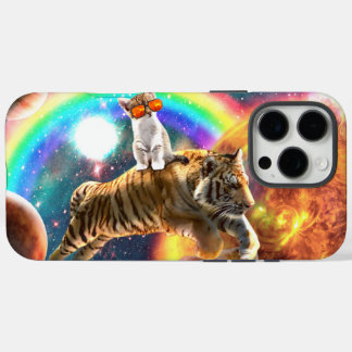Ruimtevaartgalaxy Cat Riding Tiger op Pizza iPhone 16 Pro Max Hoesje