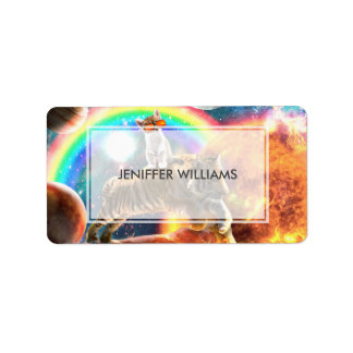 Ruimtevaartgalaxy Cat Riding Tiger op Pizza Etiket