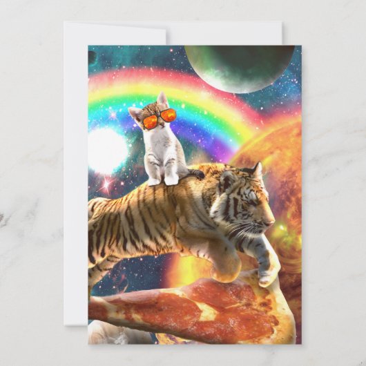 Ruimtevaartgalaxy Cat Riding Tiger op Pizza Kaart (Achterkant)