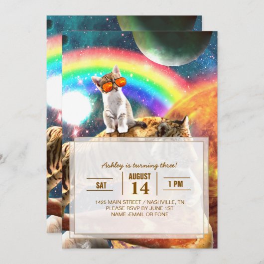 Ruimtevaartgalaxy Cat Riding Tiger op Pizza Kaart (Voorkant / Achterkant)