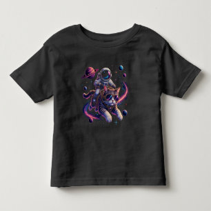 Ruimtevaartkat die door de ruimte rijdt kinder shirts