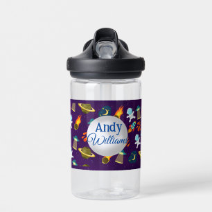 Ruimtevaartplaneet Raketteschip Cartoon Patroon Waterfles